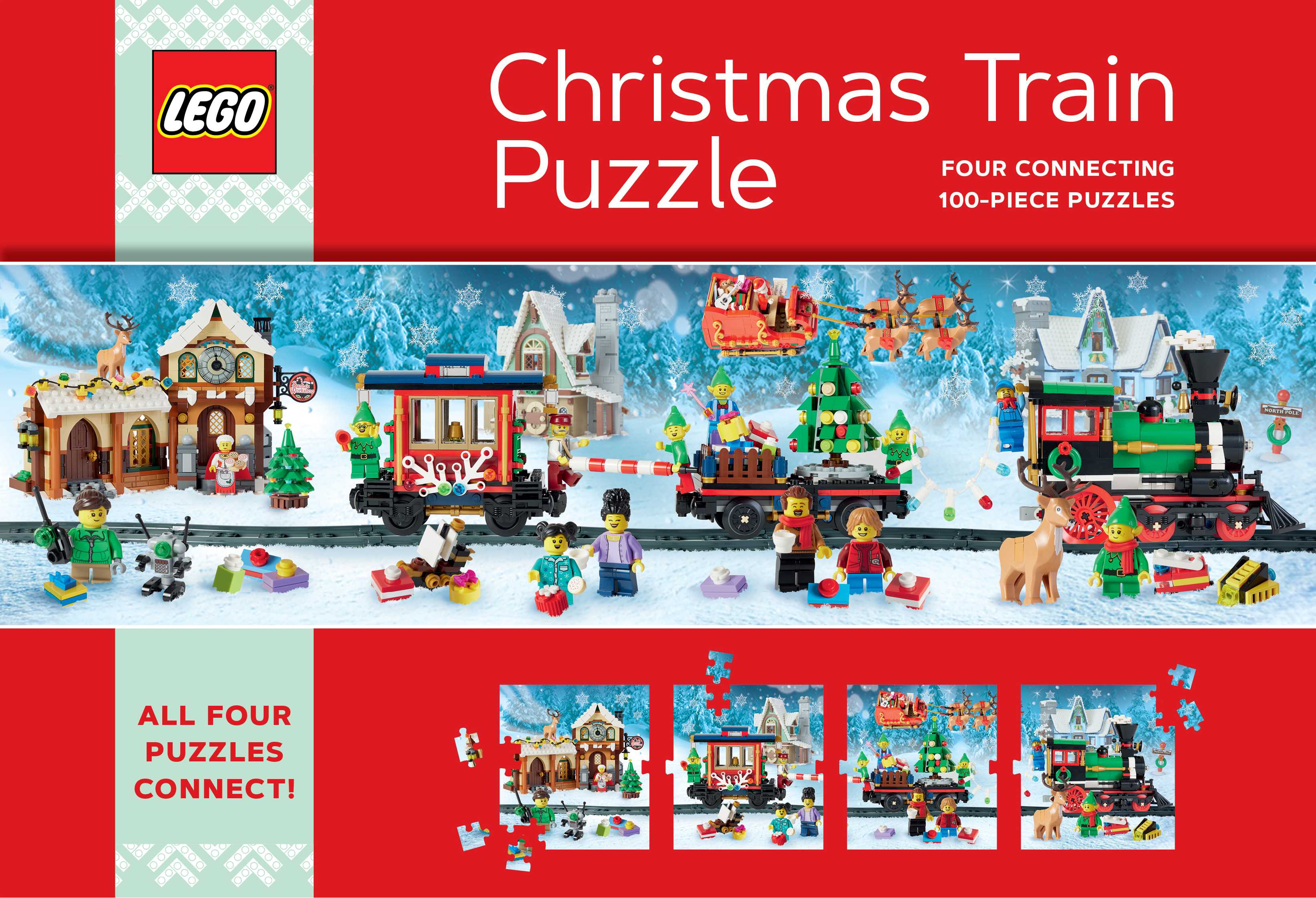LEGO Christmas Train Puzzle (4 Connecting 100-Piece Puzzles)